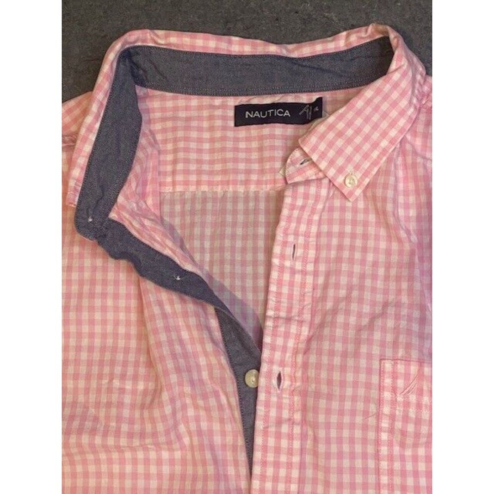 NAUTICA men's XX LARGE button‎ down 100% COTTON LIGHT PINK/WHITE long sleeve - Picture 5 of 9